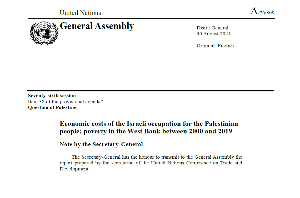Economic costs of the Israeli occupation for the Palestinian people: poverty in the West Bank between 2000 and 2019